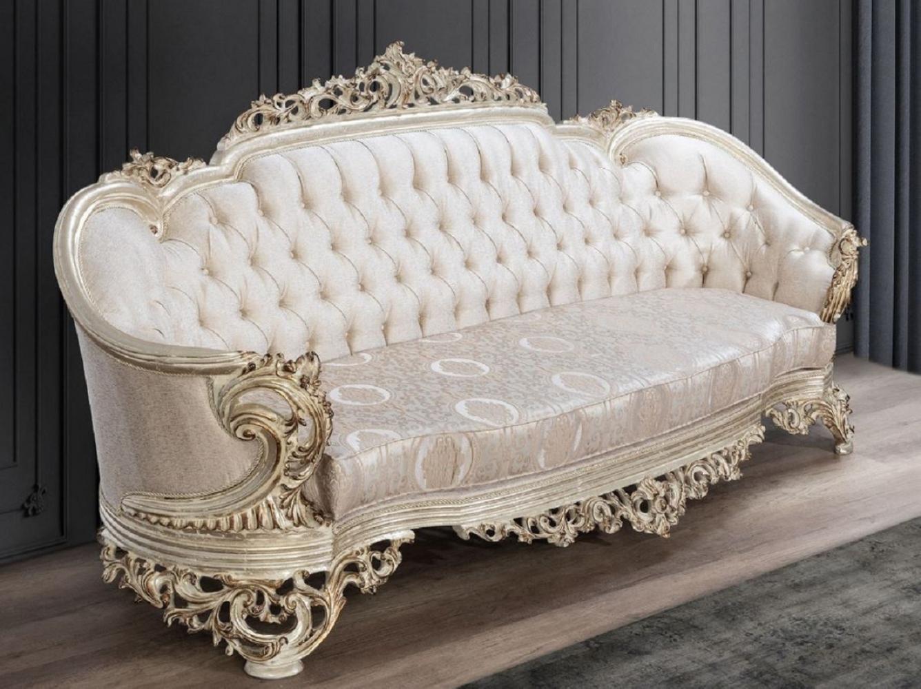 Casa Padrino Luxus Barock Sofa Cremefarben / Beige / Antik Gold - Prunkvolles Wohnzimmer Sofa mit elegantem Muster - Barock Wohnzimmer Möbel Bild 1