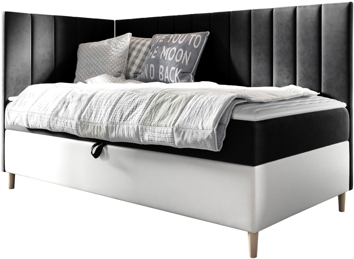 Boxspringbett Chapeni 'Junior 3' schwarz 100 x 200 cm Links Bild 1