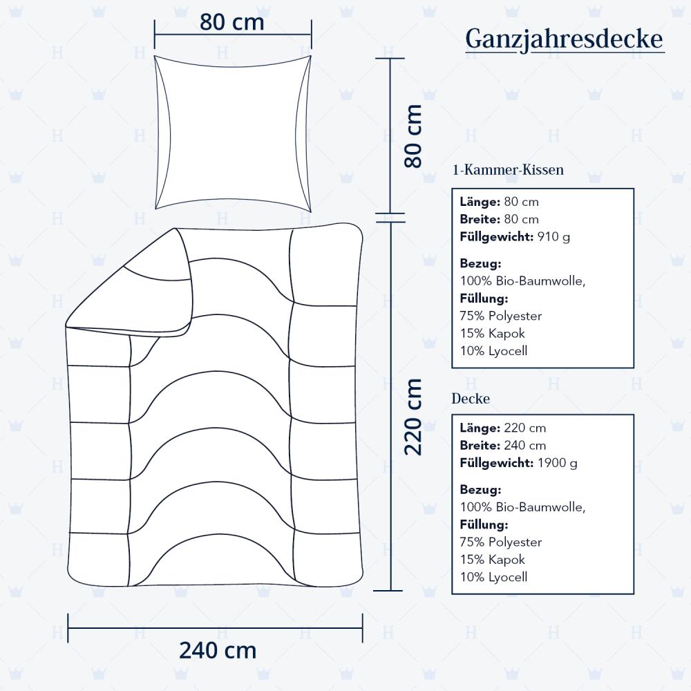 Heidelberger Bettwaren Bettdecke 240x220 cm mit Kissen 80x80 cm, Made in Germany | Ganzjahresdecke, Schlafdecke, Steppbett mit Kapok-Füllung | atmungsaktiv, hypoallergen, vegan | Serie Kanada Bild 1