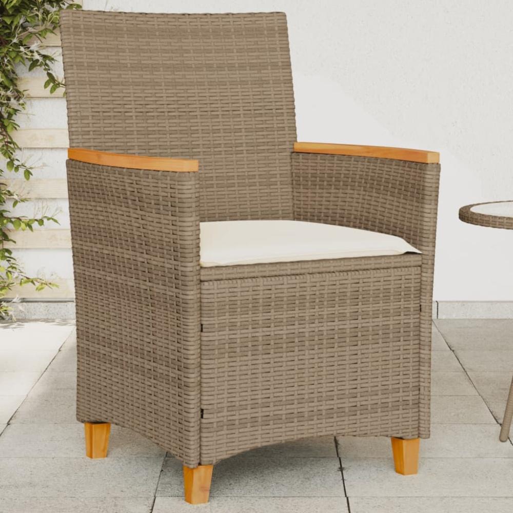 vidaXL Gartenstühle mit Kissen 2 Stk. Beige Poly Rattan Massivholz 368722 Bild 1