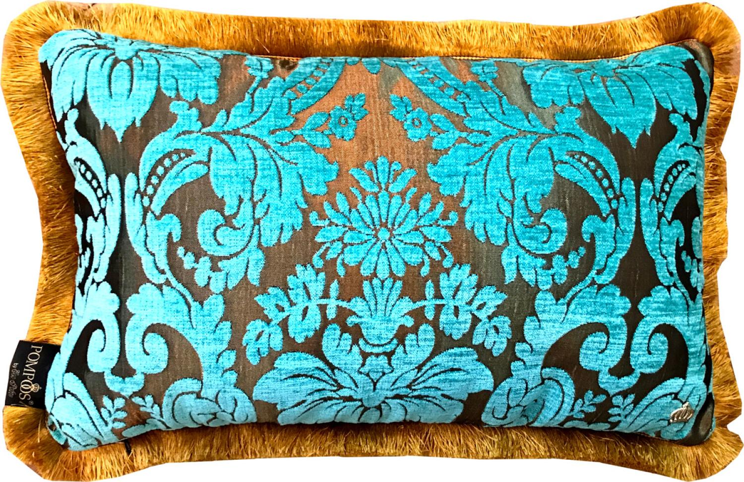 Luxus Kissen Pompöös by Casa Padrino von Harald Glööckler Elegance Collection Barock Muster Türkis / Gold 35 x 55 cm - Luxuskissen Bild 1