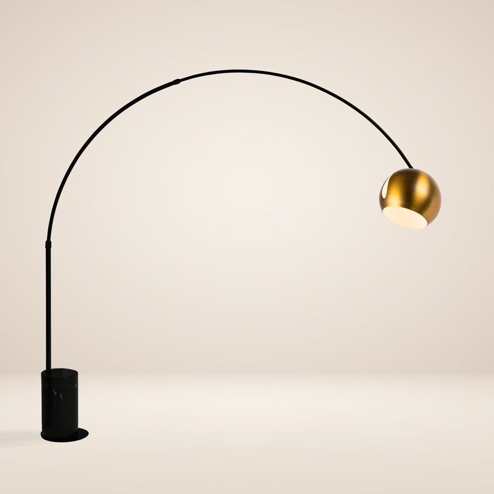 s.luce Ball Design-Bogenlampe mit Marmorfuß modern Schwarz, Gold Bild 1