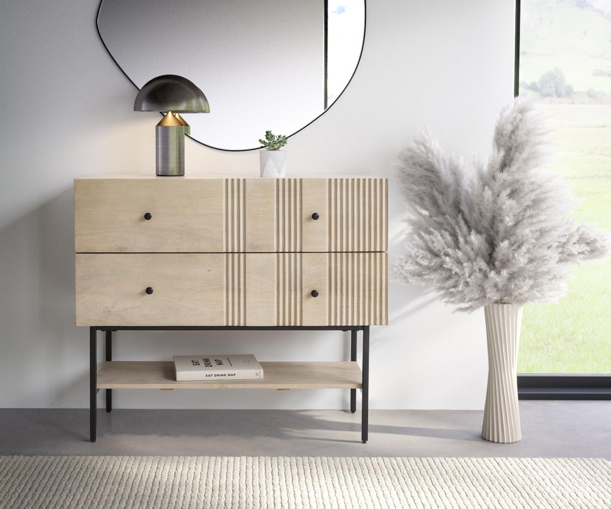 Sideboard Neria 100 cm Mango White Wash Metall Schwarz 2 Schubladen Bild 1