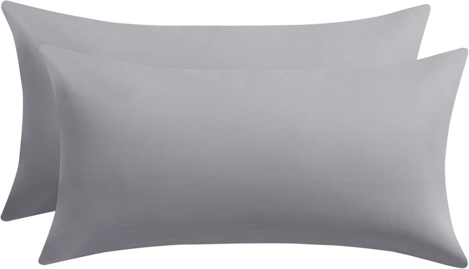 Kissenbezug 40x80 Grau Baumwolle weich 2er Set Reißverschluss Pil Pillowcase Bild 1