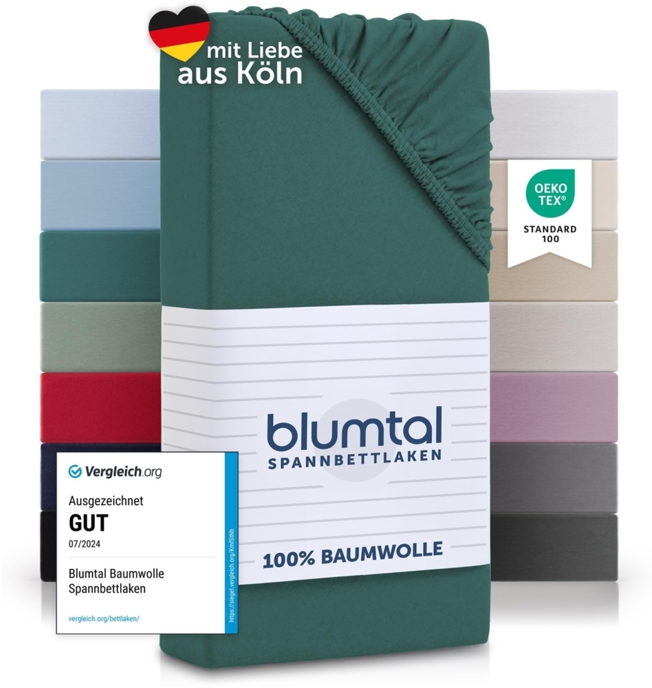 Blumtal® Baumwolle Spannbettlaken für Topper 160x200 cm Basics Jersey - Bettlaken 160x200 cm - Oeko-TEX zertifiziertes Spannbetttuch 160x200 - Topper Spannleintuch 160x200 - Betttuch - Silver Pine Bild 1