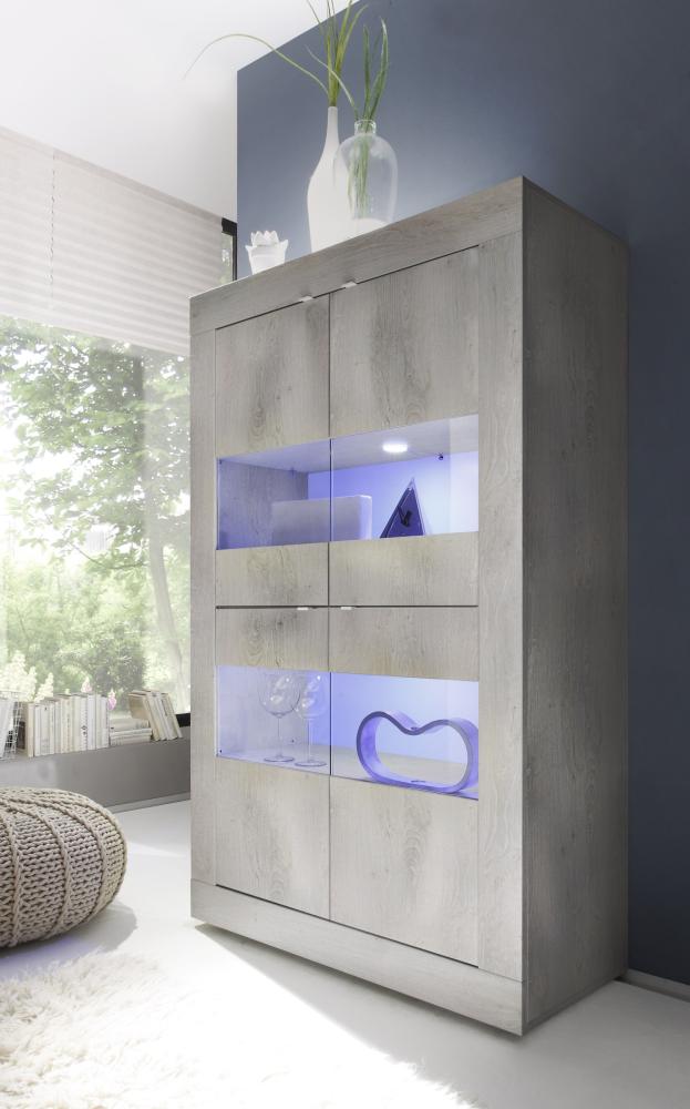 Vitrine >Belinda< (BxHxT: 102x162x43 cm) Holzstruktur Pinie Weiss Bild 1