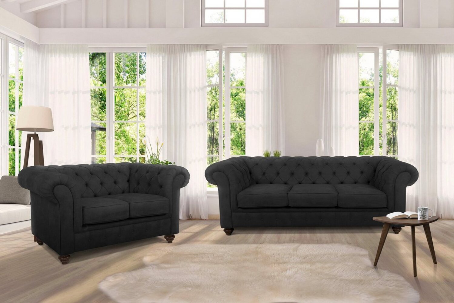 Home affaire Chesterfield-Sofa Duc 3-Sitzer, hochwertige Knopfheftung im Rücken, Samtoptik mit changierender Optik Bild 1