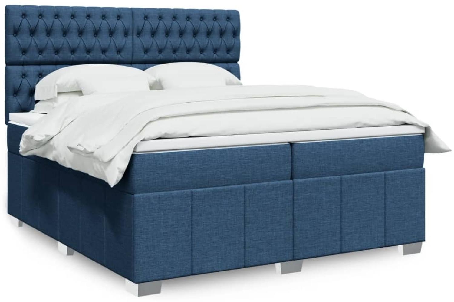 vidaXL Boxspringbett mit Matratze Blau 200x200 cm Stoff 3294088 Bild 1