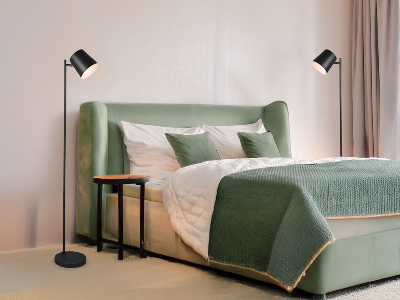 2er SET kleine Akku Stehlampen kabellos - dimmbar, Metall Schwarz, Höhe 125cm Bild 1