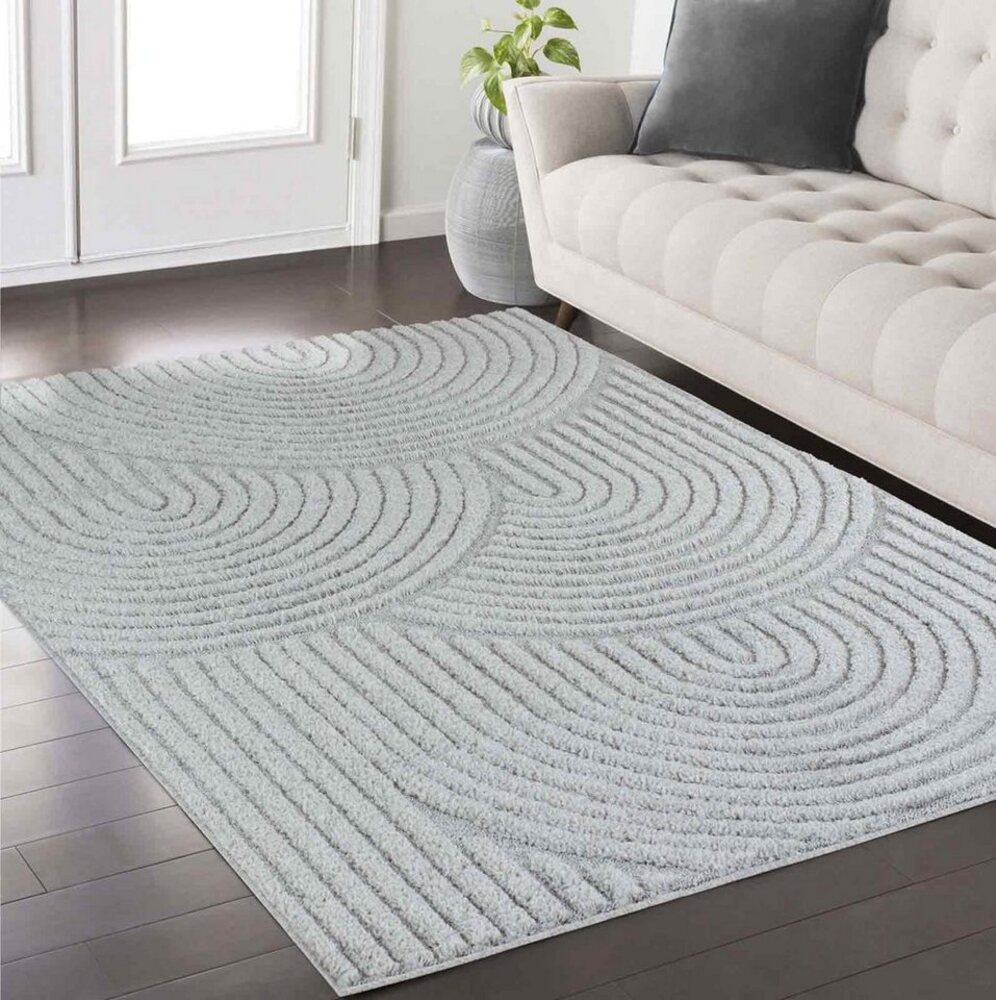 TaraCarpet Designteppich Designerteppich Tokio hoch-tief Struktur Wellen uni, rechteckig, Höhe: 20 mm, moderner scandi BOHO grau Wohnzimmer Schlafzimmer Flur 200x290 cm Bild 1