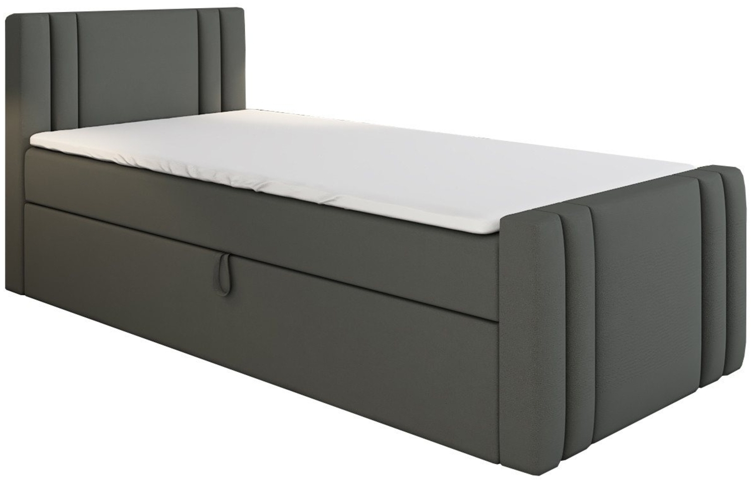 A&J MöbelLand GmbH Boxspringbett Einzelbett KLAUS mit Bettkasten, Topper und gepolstertem Kopfteil. (Boxspringbett mit Bettkasten und gepolstertem Kopfteil. Inclusive Topper!, TOP ANGEBOT), Länge 216 cm Höhe 106 cm Bild 1