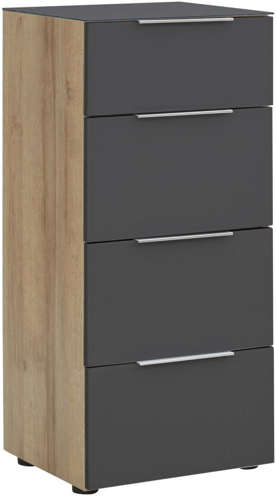 Kommode >TREND< (BxHxT: 45 x 99 x 40 cm) in Riviera Eiche - Glas anthrazit matt Bild 1