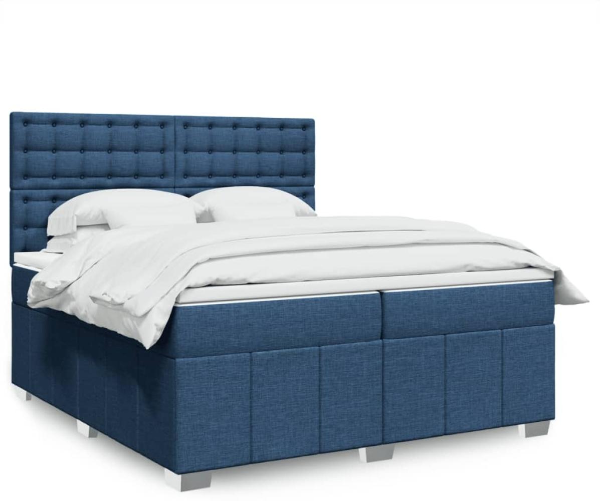 vidaXL Boxspringbett mit Matratze Blau 200x200 cm Stoff 3294095 Bild 1