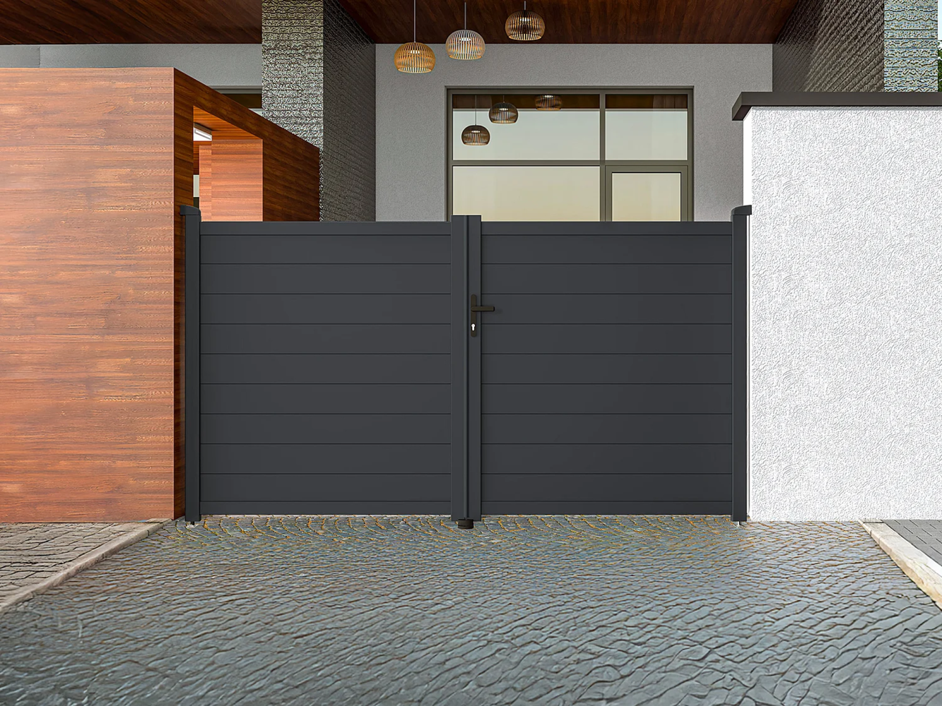 Vente-unique - Gartentor Flügeltor Doppeltor - 305 x 166 cm - voll - Aluminium - Anthrazit - NAZARIO Bild 1
