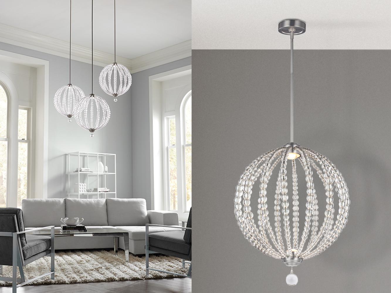 XXL LED Designer Pendelleuchte OBERLIN Kugel mit Perlen aus Kristallglas, Ø 81cm Bild 1