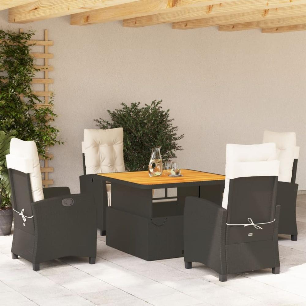 vidaXL 5-tlg. Garten-Essgruppe mit Kissen Schwarz Poly Rattan 3277378 Bild 1