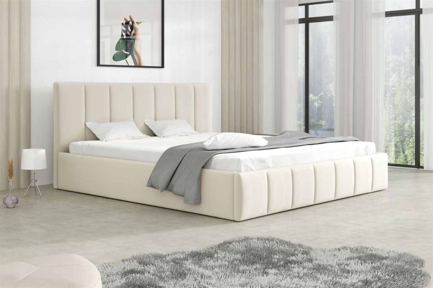 Polsterbett Doppelbett DETROIT Komplettset 120x200cm Stoff Magic Velvet Creme Bild 1