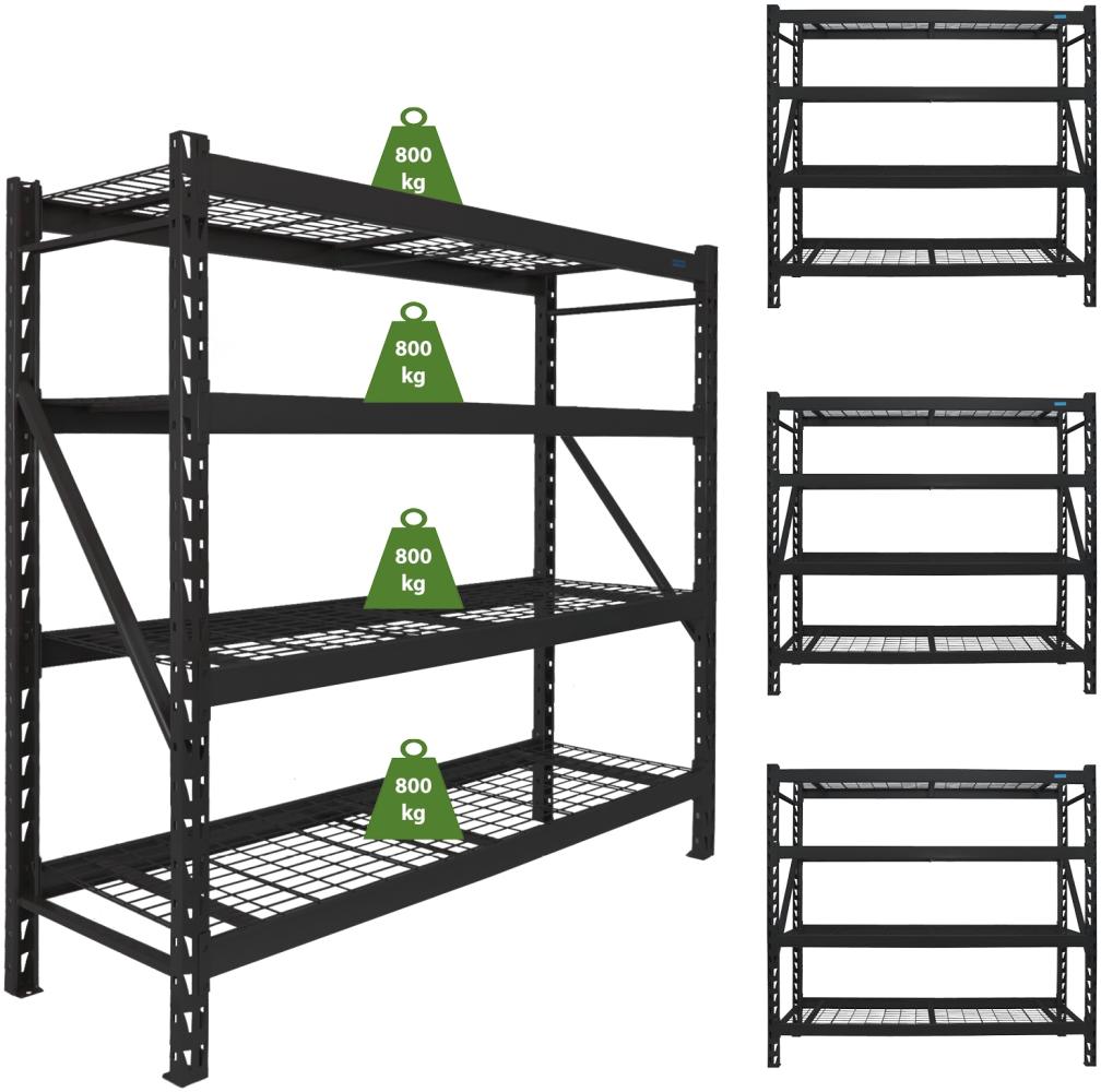 4x Schwerlastregal Enno 180 x 190 x 60 cm 3200 kg Stahl Stecksystem 4 Gitterböden Lagerregal Pickregal Bild 1