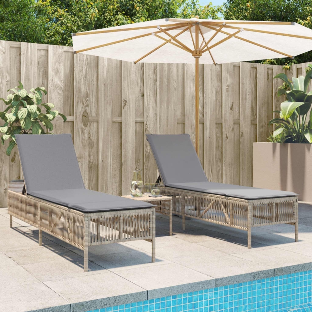 vidaXL Sonnenliegen 2 Stk. mit Tisch Beige Poly Rattan 4002749 Bild 1