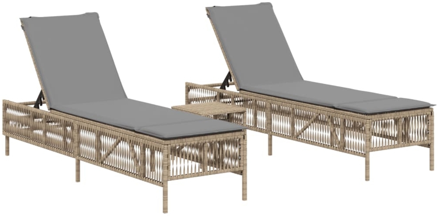 vidaXL Sonnenliegen 2 Stk. mit Tisch Beige Poly Rattan 4002749 Bild 1