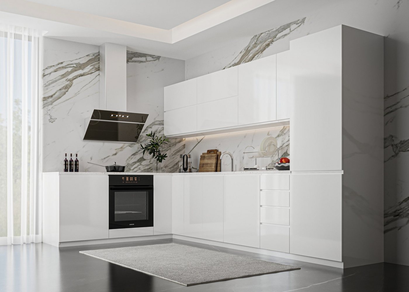 ROYAL24_MARKT Winkelküche K54-G330 R - Aspen - Praktische Räume und attraktives Design, (Komplett Set), Zeitlos - Exklusiv - Top Qualität. Bild 1