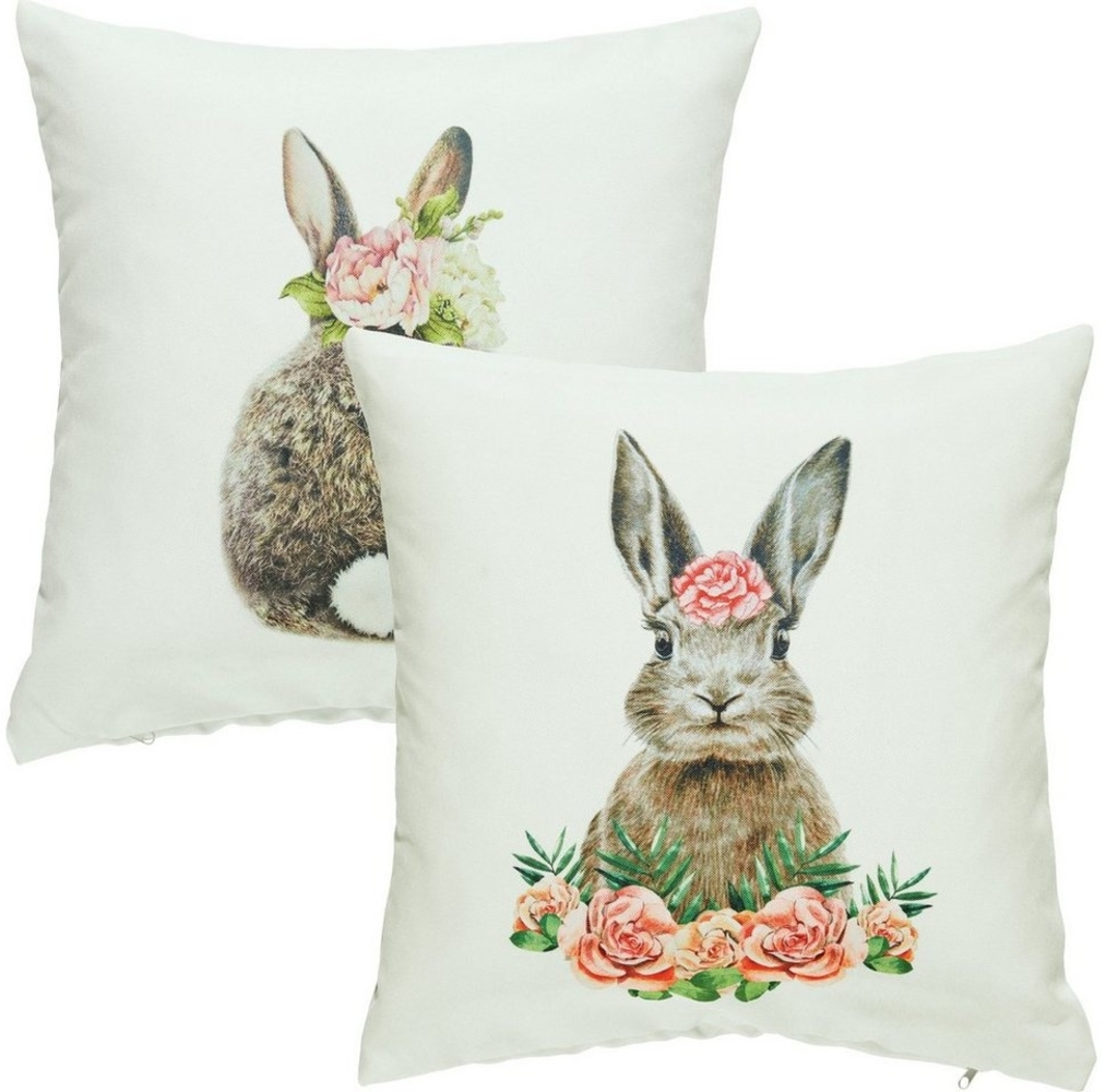 REDBEST Kissenbezug Kissenhülle "Hase mit Blumen" 2er-Pack, (2 Stück), Motiv Bild 1