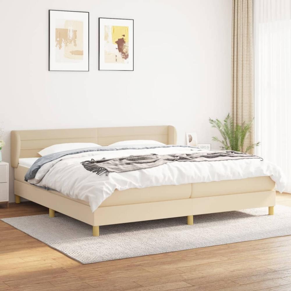 Doppelbett, Polsterbett mit Matratze Hellgrau 140x190 cm Stoff Creme 200 x 200 cm Bild 1