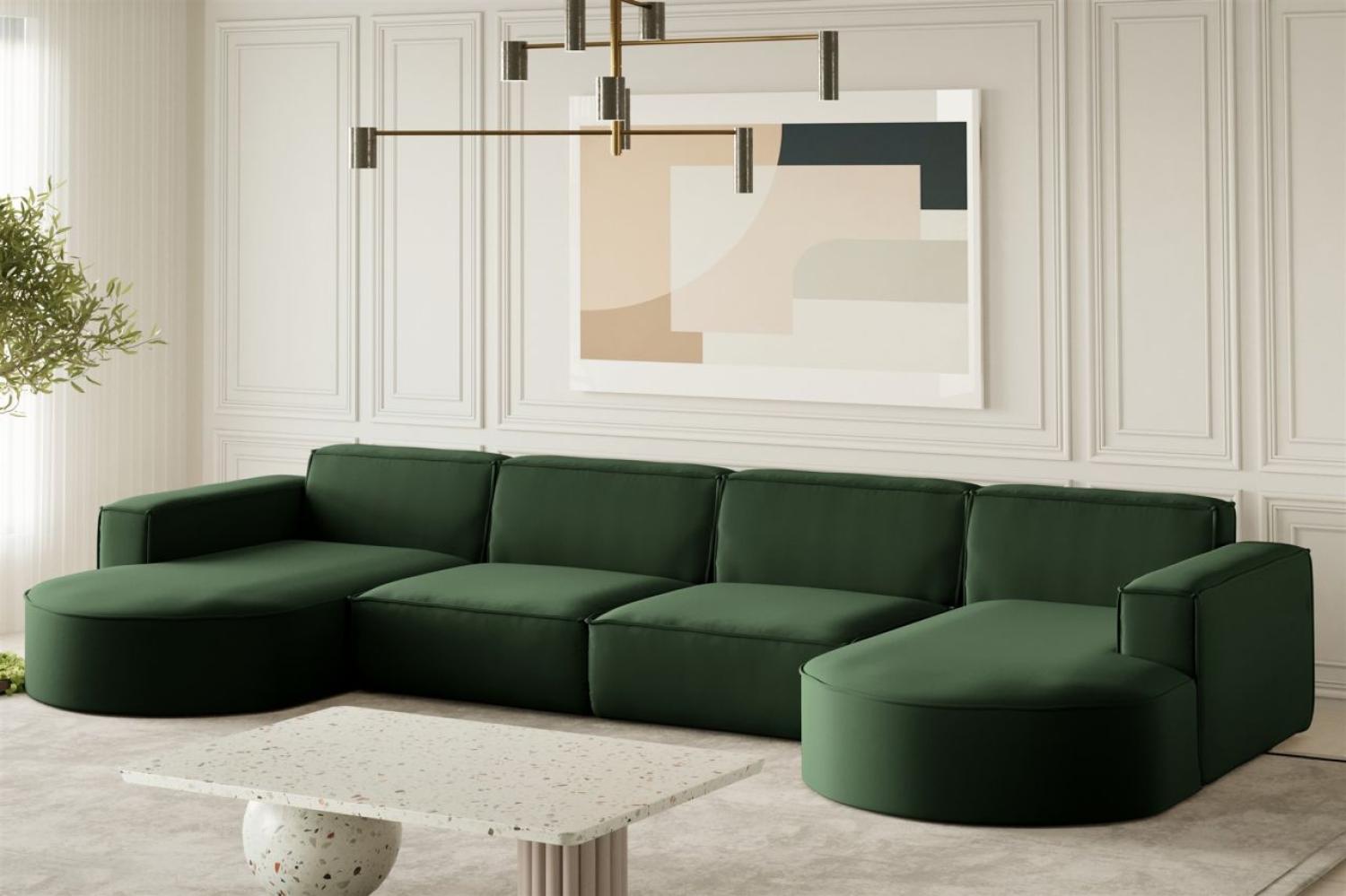 Wohnlandschaft U-Form Sofa PALMA XL in Stoff Opera Velvet Grün Bild 1