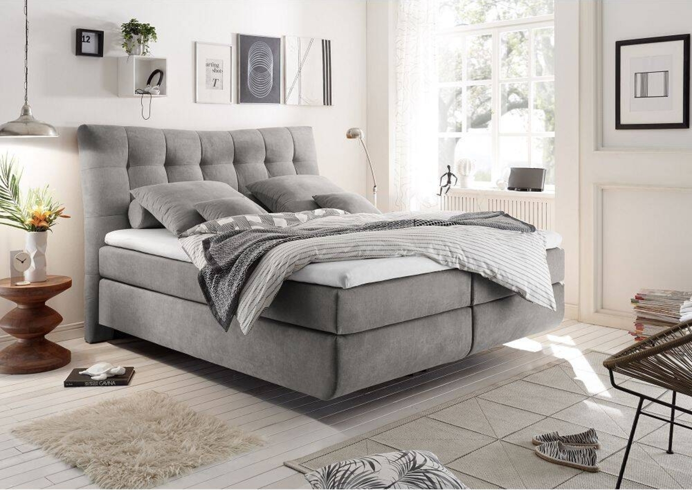 Boxspringbett 180x200 cm MALIBU-09 in Soro 90 light grey Bild 1