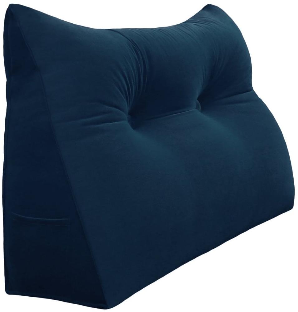 VERCART Großes Keil Lesekissen, Langes Bettruhe Rückenkissen, Dekoratives Kopfteilkissen, Dreieckiges Positionierungs Körperkissen für Tagesbett oder Couch, Samt Blau, 60cm Bild 1