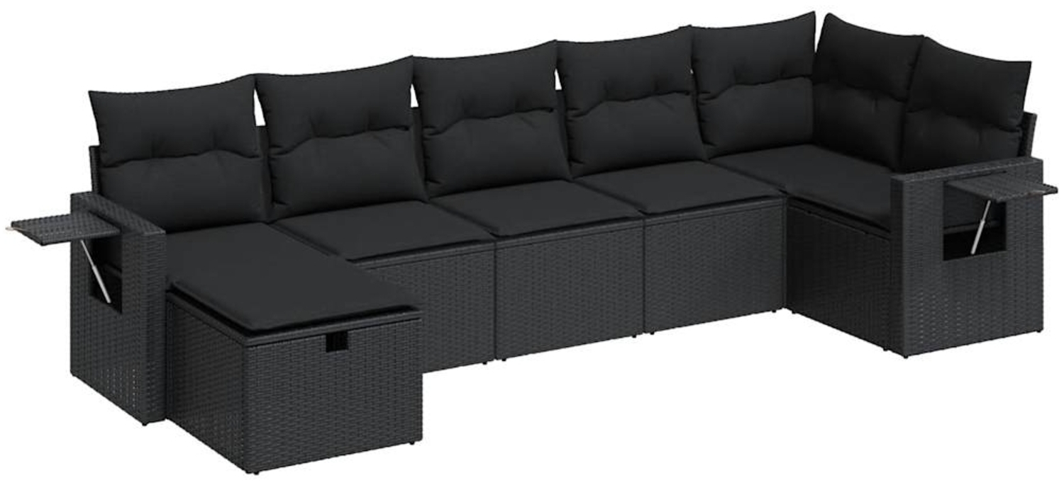 vidaXL 7-tlg. Garten-Sofagarnitur mit Kissen Schwarz Poly Rattan 3325501 Bild 1