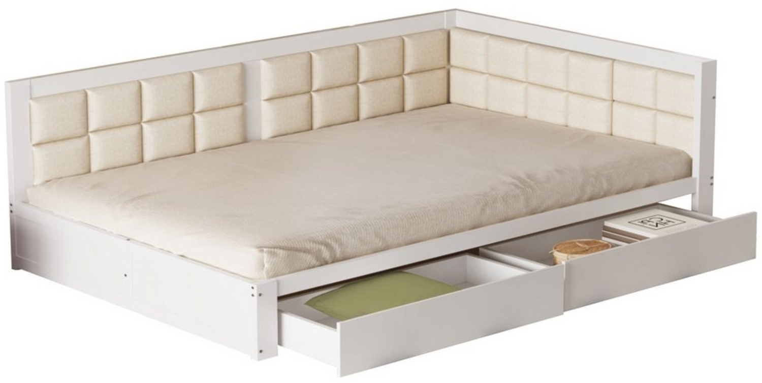 REDOM Polsterbett Schlafsofa Multifunktionsbett, Funktionsbett Stauraumbett (aus Kiefernholz mit weichem Rückenpolster und praktischem Lattenrost, 140x200 cm) Bild 1