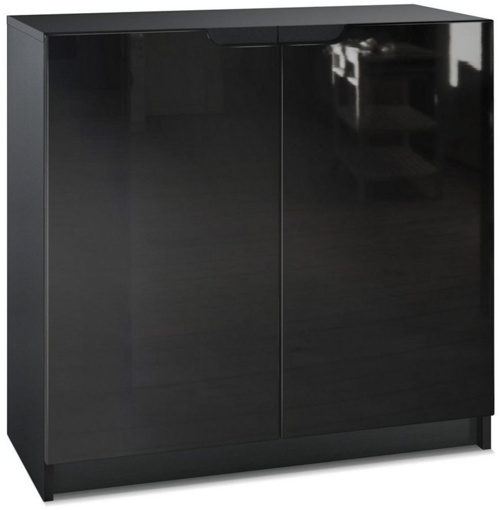 Vladon Sideboard Logan, Kommode mit 2 Türen, Schwarz matt/Schwarz Hochglanz (82 x 78 x 37 cm) Bild 1