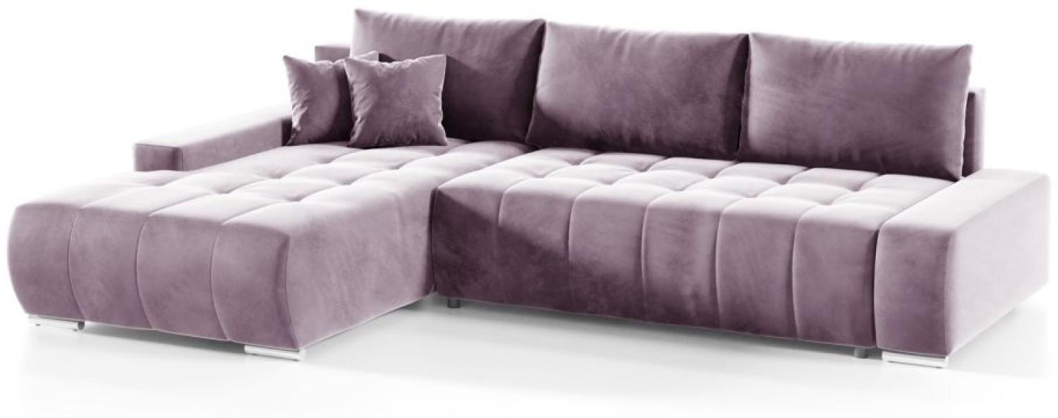 Ecksofa Sofa mit Schlaffunktion VOGAR Stoff Monolith Lila Ottomane Links Bild 1