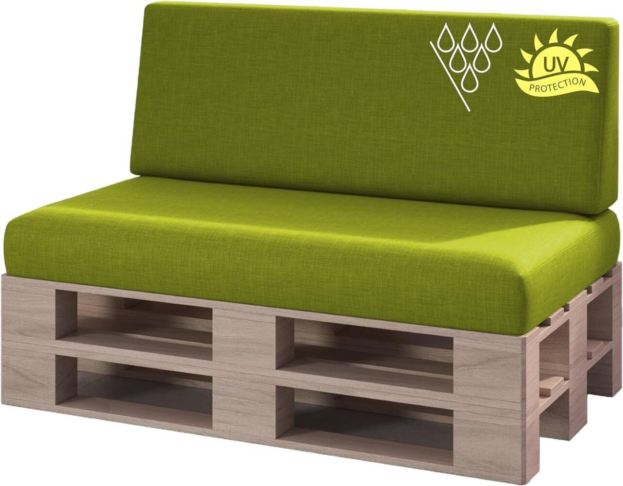 sunnypillow Palettenkissen mit abnehmbarem Bezug UV - beständig Outdoor wasserdicht Kaltschaum Palettenauflage Palettenpolster Palettensofa Sitzkissen Rückenlehne 2er Set 120x80 Grün Bild 1
