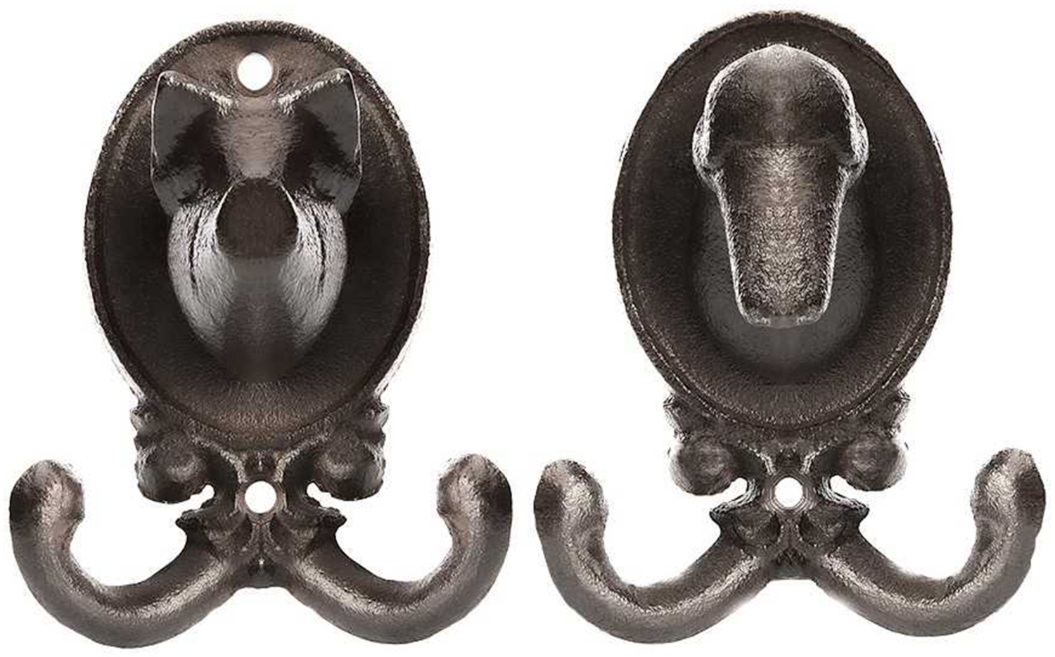 BigDean Garderobenhaken Mix Set Schwein & Ente aus robusten Gusseisen anthrazit (BxH) 8,5x10cm - Tierkopf Kleiderhaken massiv für Garderobe –Wandhaken vintage für Innen & Außen Bild 1