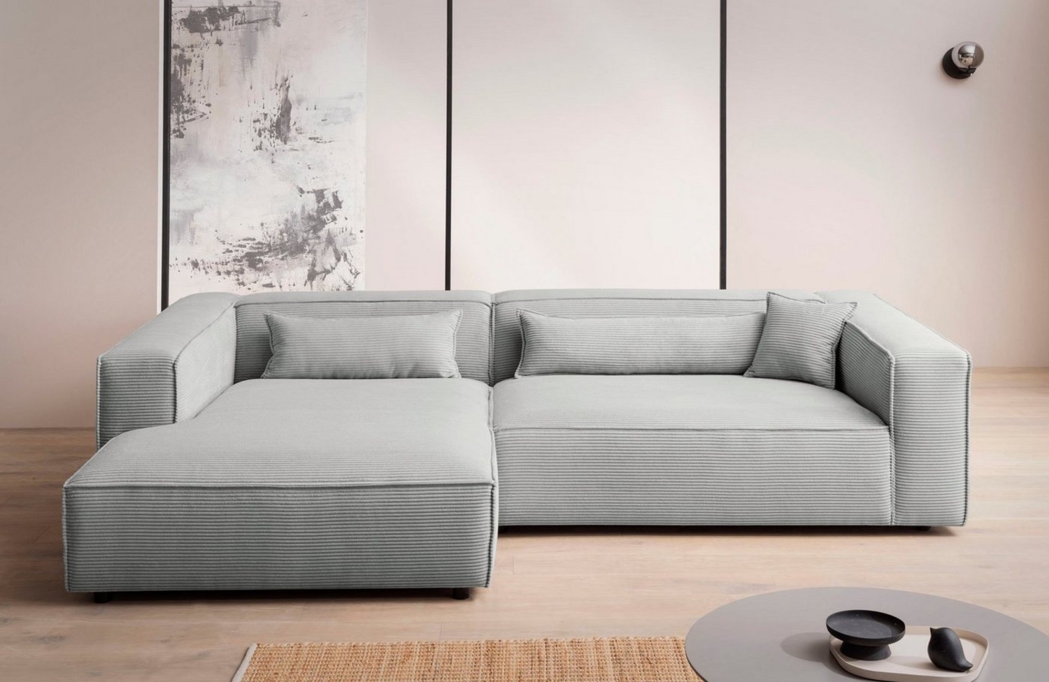 LeGer Home by Lena Gercke Ecksofa PIARA XXL, Big-Sofa in Cord oder Leinenoptik, L-Form, mit Kedernaht, wahlweise Ottomane rechts/links, schwarze Füße, extra tiefe Sitzfläche Bild 1