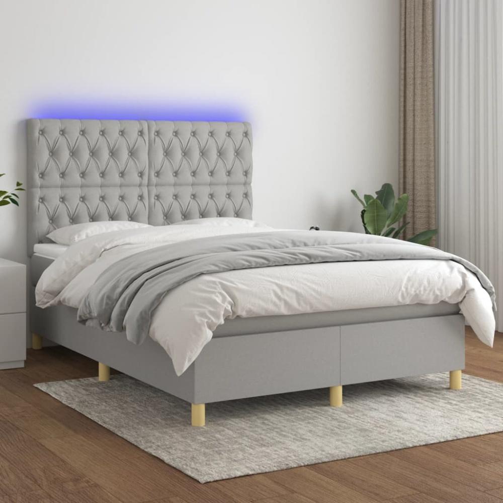 vidaXL Boxspringbett mit Matratze & LED Hellgrau 140x190 cm Stoff 3135669 Bild 1