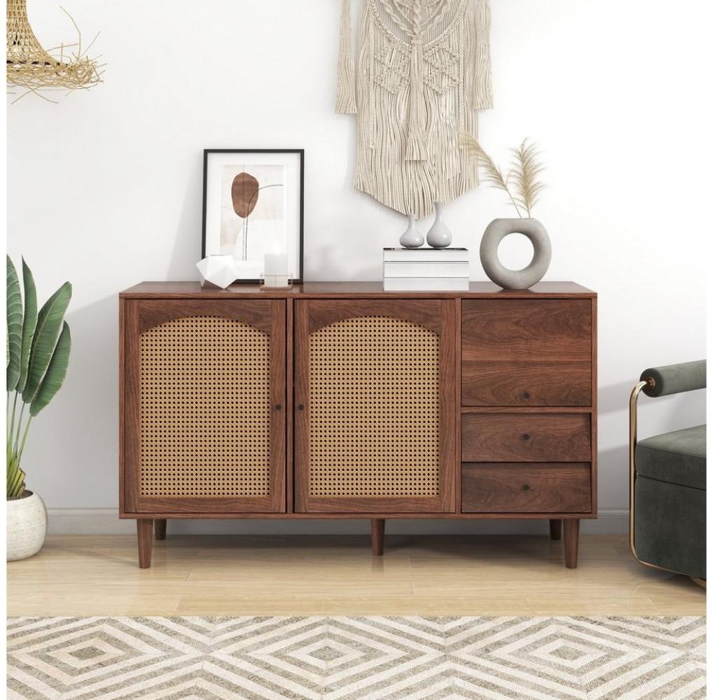 Flieks Sideboard (1 St, mit 3 Türen und 2 Schubladen), Kommode mit Rattantüren Anrichte Landhaus Stil, 130*40*75cm Bild 1