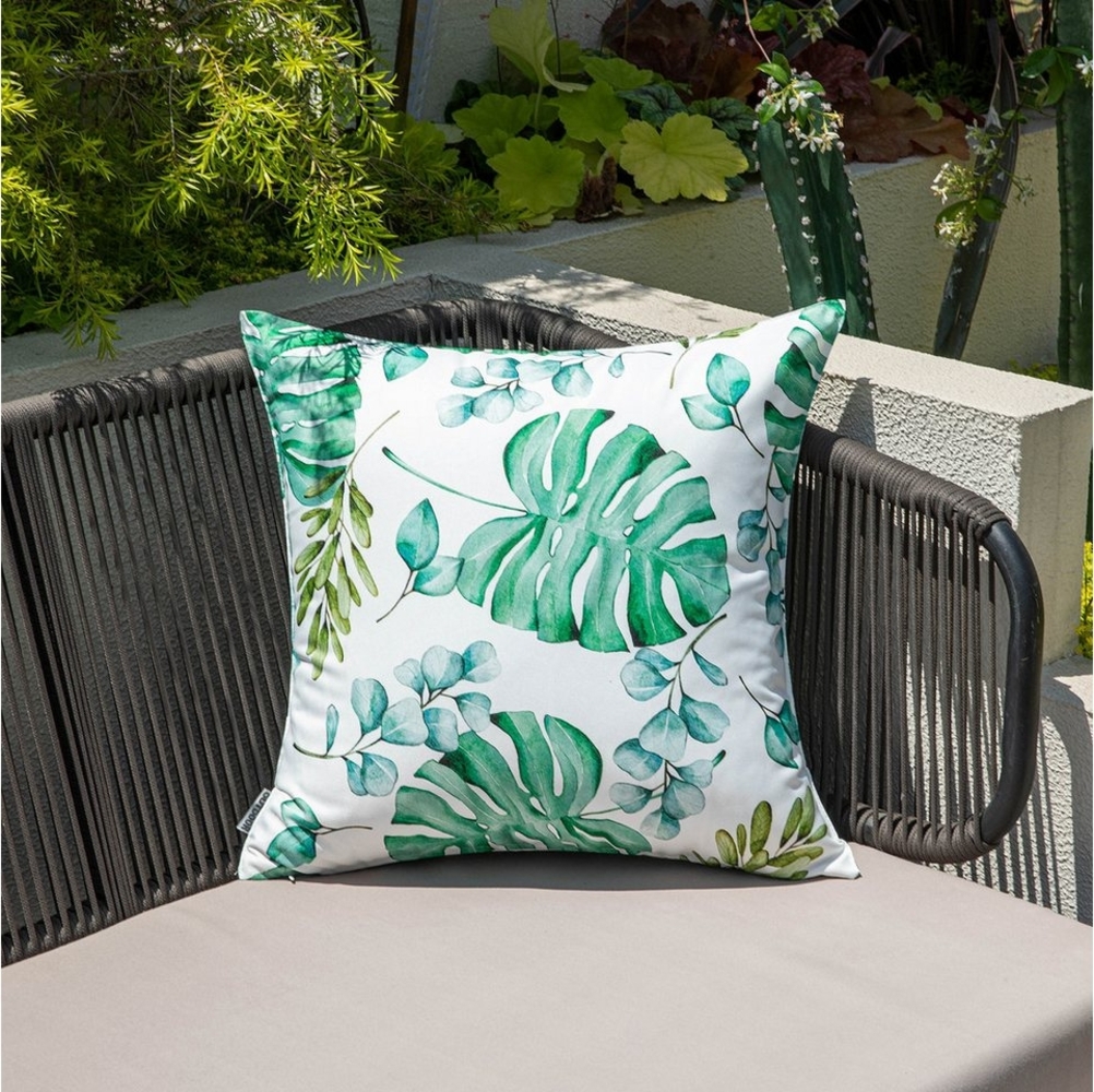 Qelus Kissenbezüge Outdoor Wasserdicht Kopfkissenbezug Blatt Gedruckt Kissenbezug 45x45, (2 Stück), Kissen für Garten Sofa Couch Wohnzimmer Schlafzimmer Bild 1