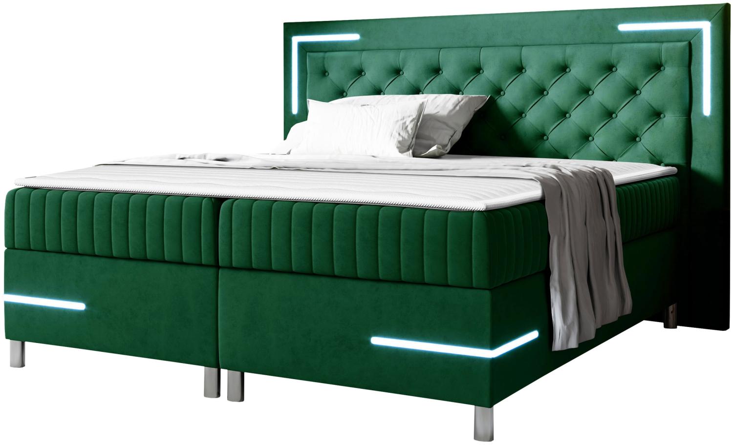 Boxspringbett Tasurto 5 LED, Grün, 160 x 200 cm Bild 1