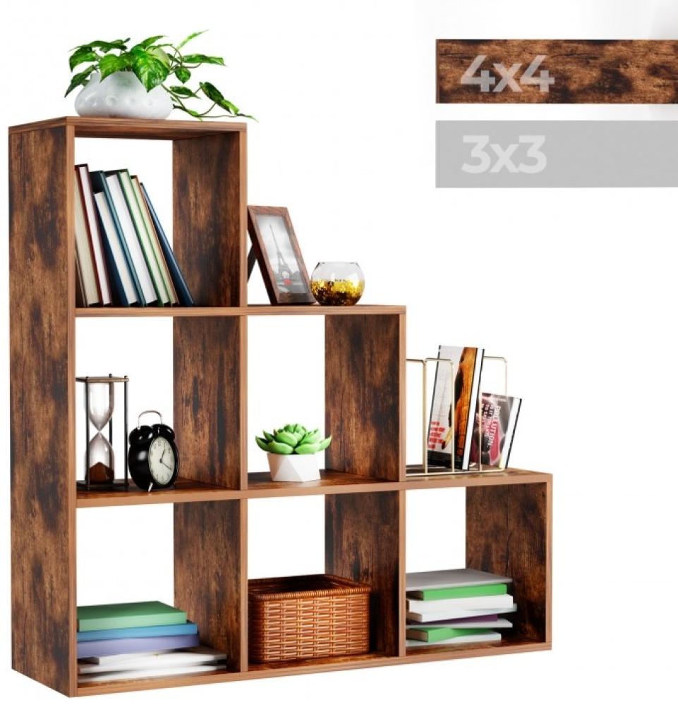 MIADOMODO® Treppenregal - Braun, 6 Fächer, 97,5x29x97,5 cm, für Wohnzimmer, Stabil, Offen, Freistehend, Indoor, aus MDF-Platte - Stufenregal, Raumteiler Regal, Bücherregal, Standregal Bild 1