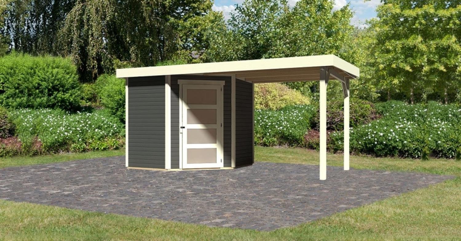 Karibu Gartenhaus 19mm Schwandorf 3 mit Anbau 2,40m Terragrau nur Anbau Bild 1