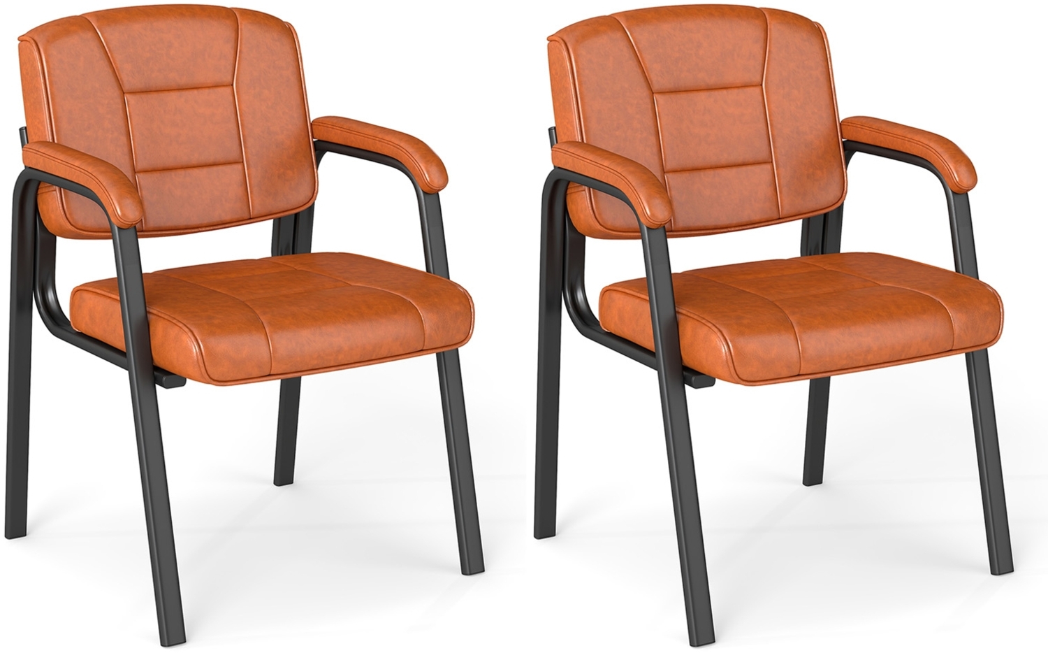 2er Set Konferenzstühle mit Gepolsterten Armlehnen & Metallrahmen Besucherstühle Braun Bild 1