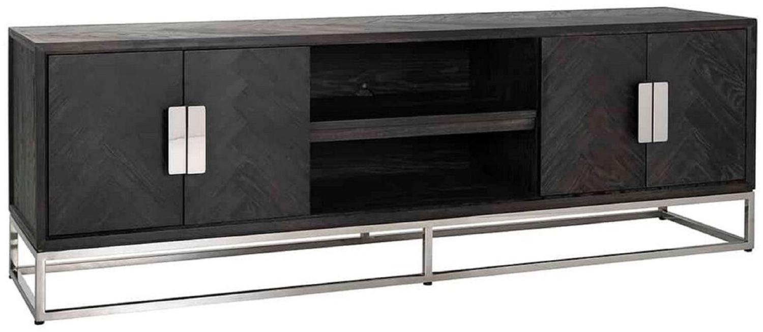 Casa Padrino Luxus TV Schrank Schwarz / Silber 185 x 42,5 x H. 60 cm - Massivholz Sideboard mit 4 Türen - Wohnzimmer Möbel - Hotel Möbel - Luxus Kollektion Bild 1