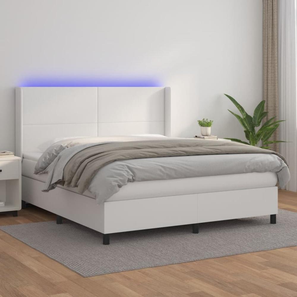 vidaXL Boxspringbett mit Matratze & LED Weiß 180x200 cm Kunstleder 3139278 Bild 1