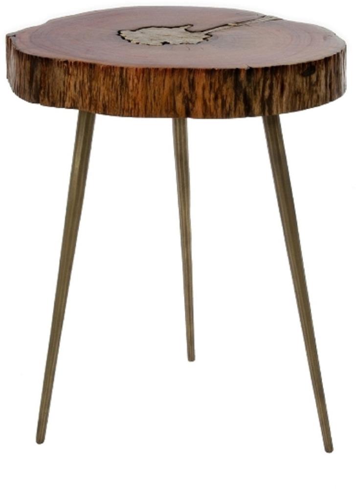 Casa Padrino Luxus Dreibein Beistelltisch Braun / Messingfarben 28 x 36 x H. 46 cm - Moderner Tisch im Baumscheiben Design und Messingfüllung Bild 1