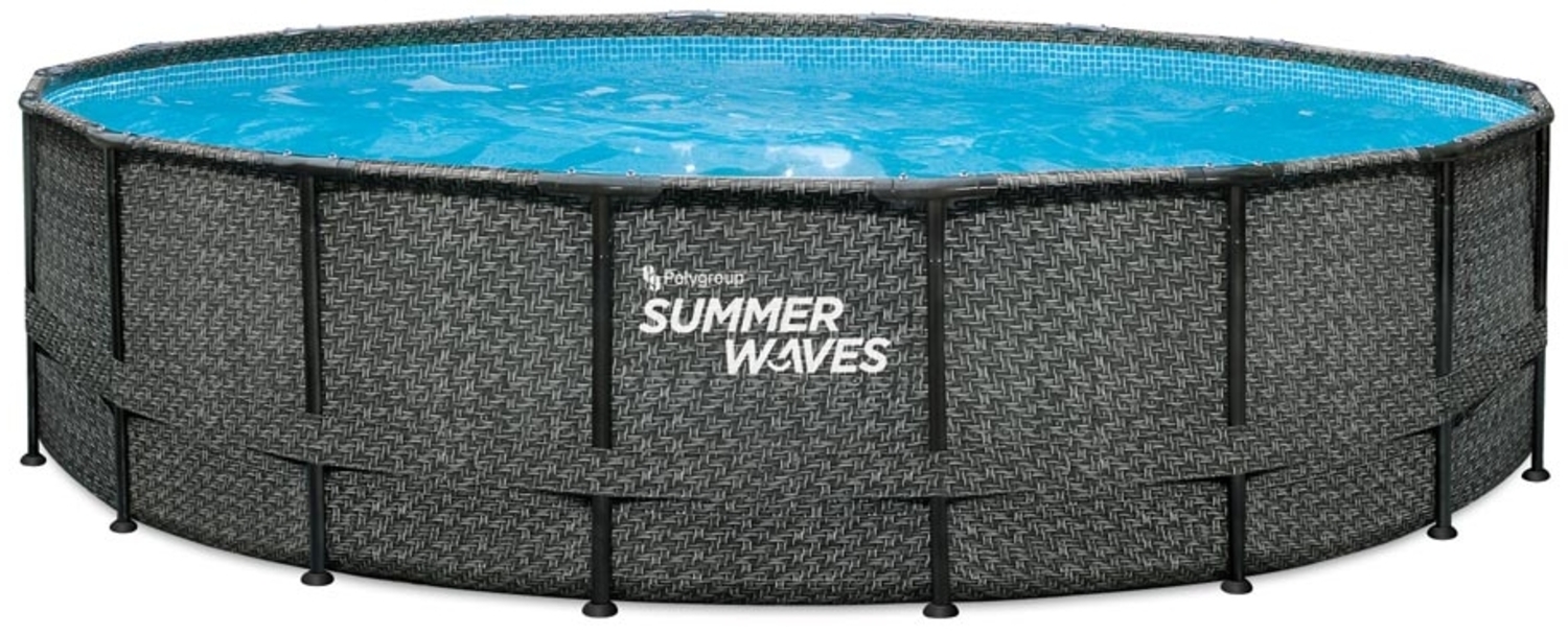 Summer Waves Elite Frame Pool | Aufstellpool rund | Komplettset | Rattanoptik grau | Ø 549x132 cm Bild 1