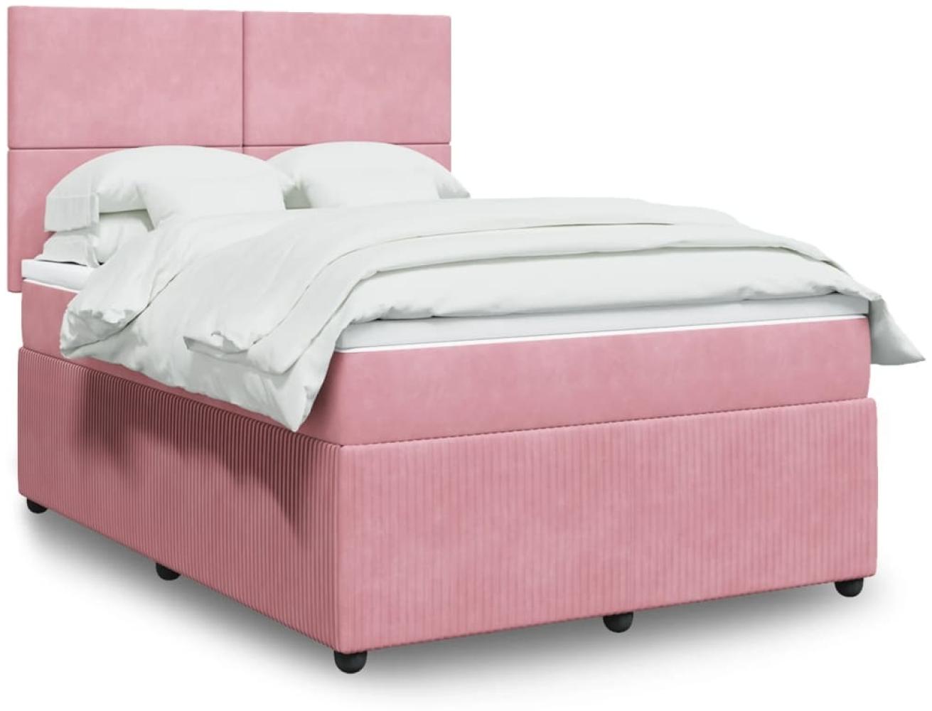 vidaXL Boxspringbett mit Matratze Rosa 140x200 cm Samt 3292357 Bild 1