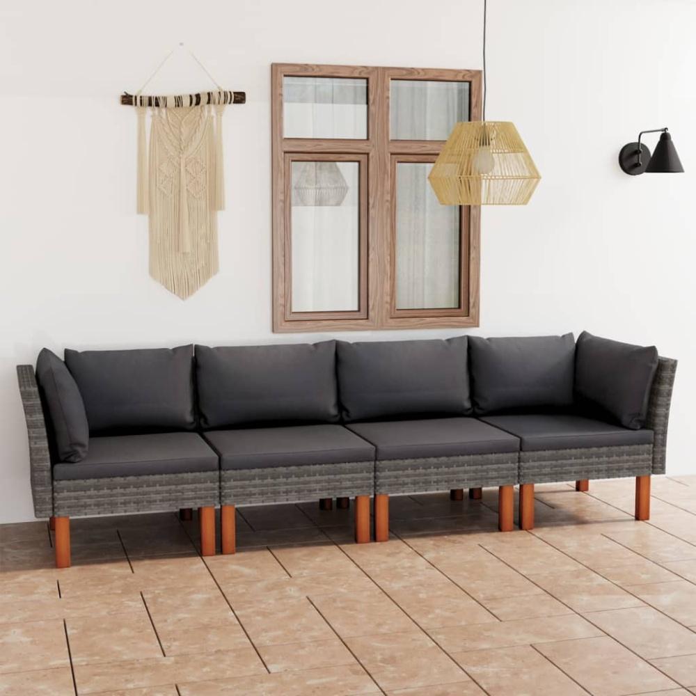 vidaXL 4-Sitzer-Gartensofa mit Kissen Grau Poly Rattan 3059708 Bild 1